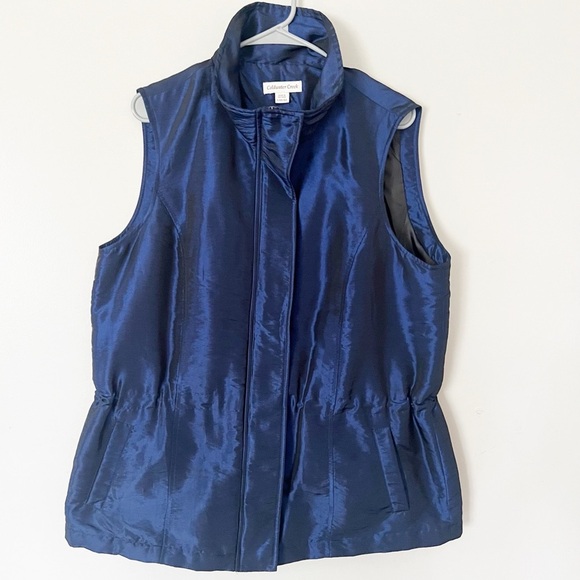 Coldwater Creek Iridescent Deep Blue Vest Womens 14 16 Pockets Insulated Shine - Picture 1 of 11